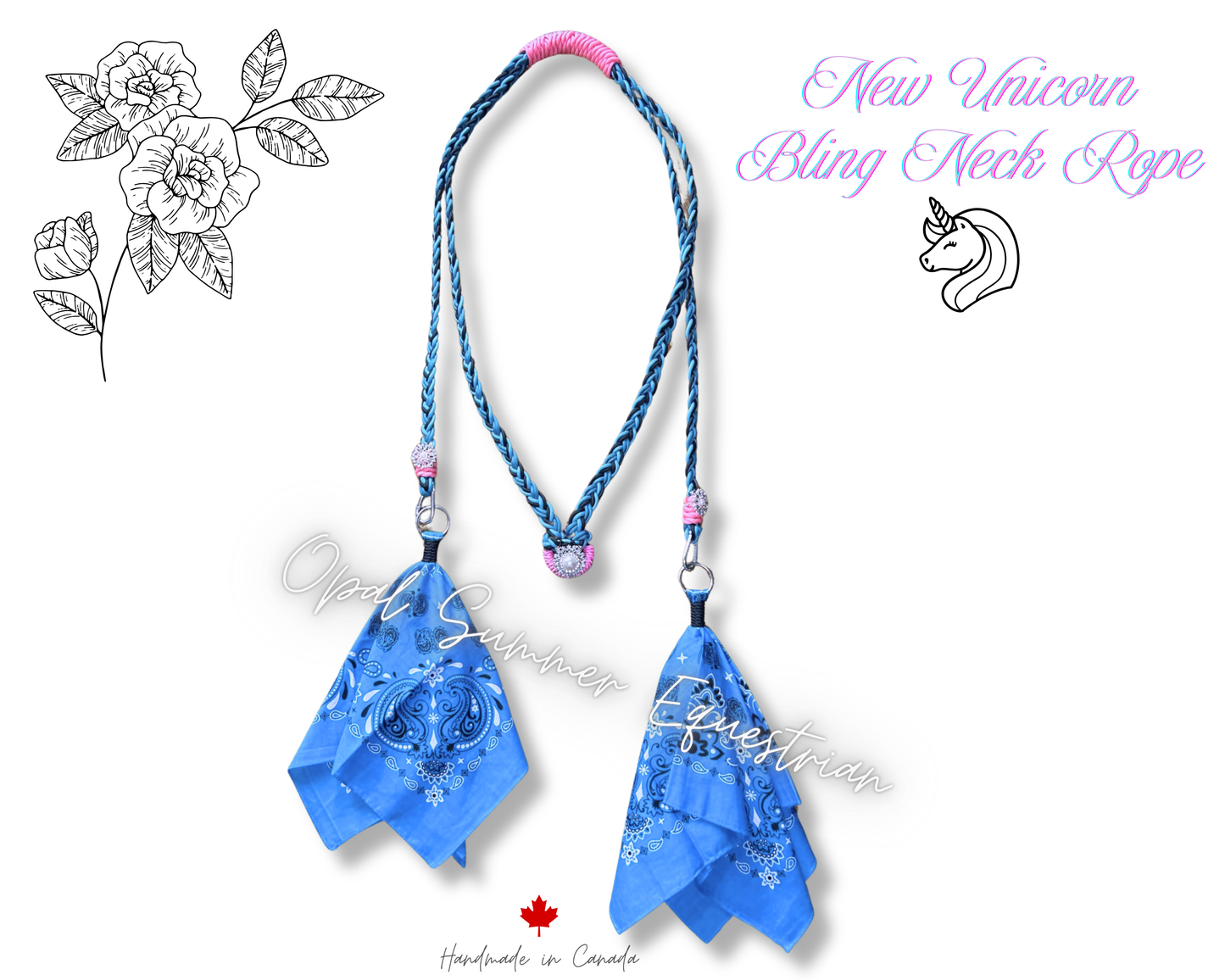 Unicorn Bling Adjustable Neck Rope - Blue/Pink/Black